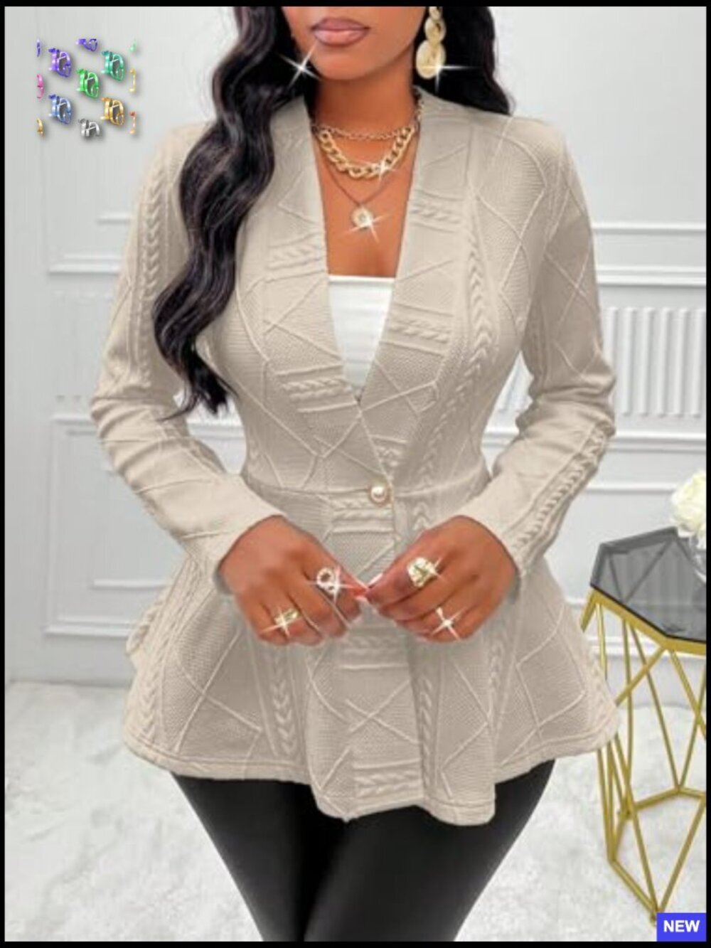 Knit Blazer Peplum Silhouette Business Casual Long Sleeve Cardigan Jacket - Picture 3 of 6